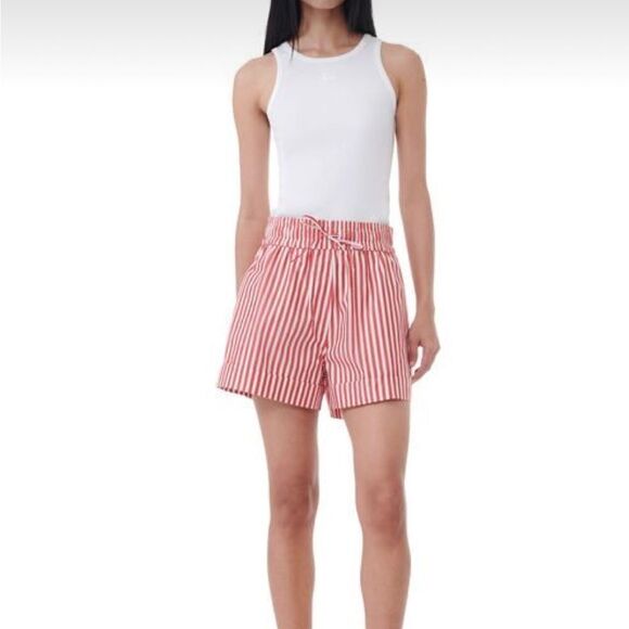 Armani Collezioni Silk Red Striped Mini shirts sz 10 or L Cruise Collection - Picture 2 of 9